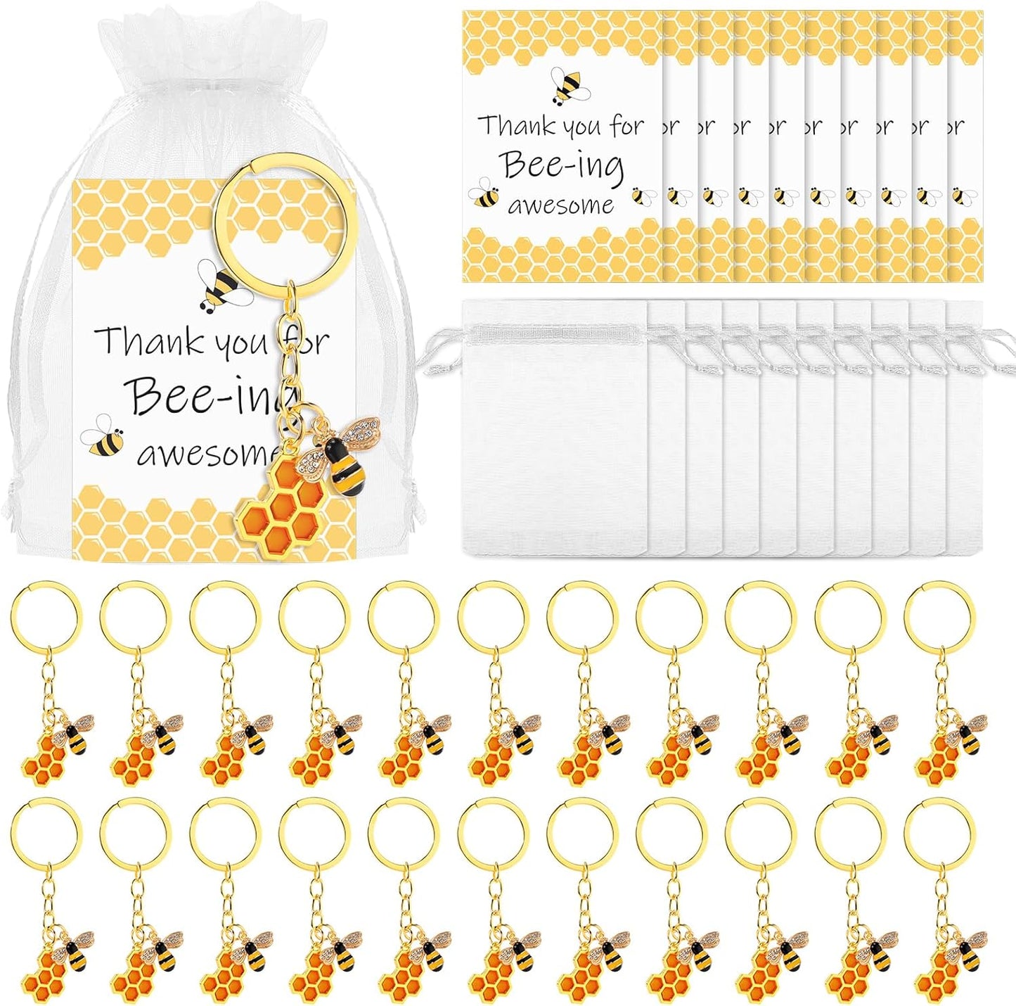 Landical Bee Employee Appreciation Gift Inspirational Bee Keychains Thank You Cards Organza Bag Cute Gifts for Coworker