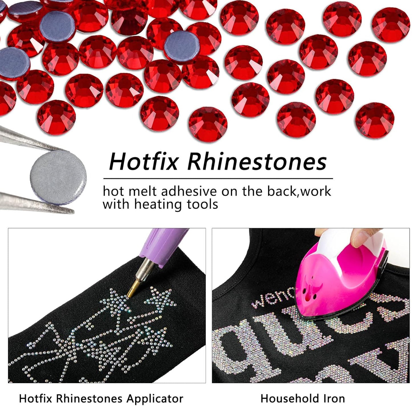 Beadsland Hotfix Rhinestones, 2880pcs Flatback Crystal Rhinestones for Crafts Clothes DIY Decorations, Light Siam, SS6, 1.9-2.1mm