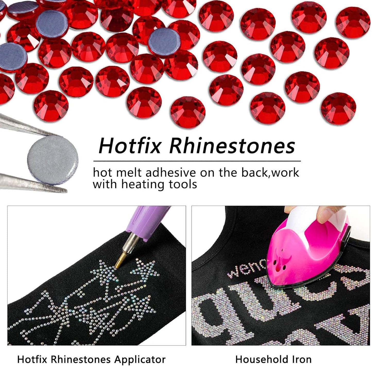 BEADSLAND Hotfix Rhinestones, 1440pcs Flatback Crystal Rhinestones for Crafts Clothes DIY Decorations, Light Siam, SS16, 3.8-4.0mm