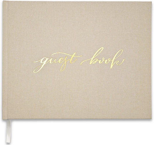 Personalized Wedding Guest Book-for Wedding Reception and Various Celebrations Including Birthday Parties, Anniversaries, Baby Showers-100 Blank Pages for Guest Signatures and Photo Displays (Beige)