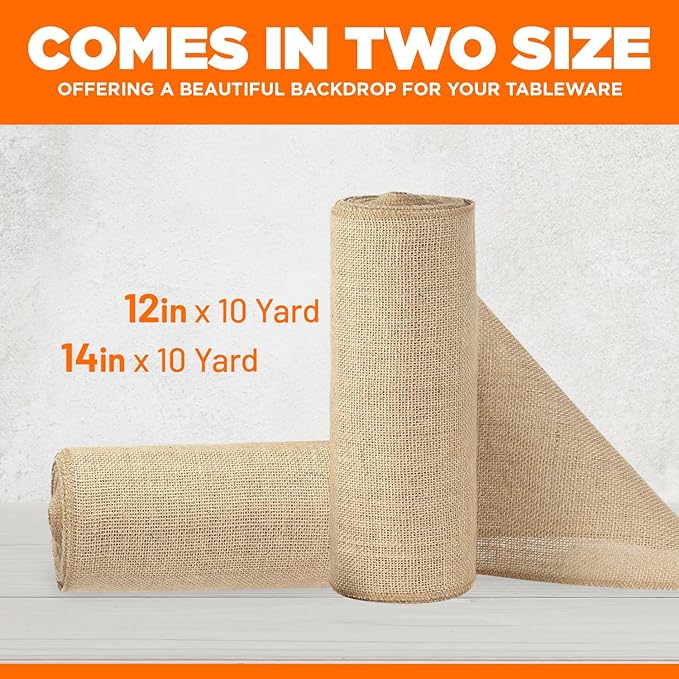 Burlap Table Runners- {14inx10yards}- Burlap Cloth Roll Used for Dining Runners, Crafts, Dresser Cover & Sackcloth - Natural Jute Runner Suitable for Event Decor, Thanksgiving Table & Weddings