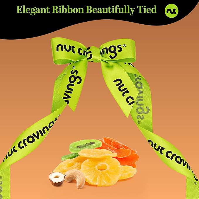 NUT CRAVINGS - Halloween Treats For Adults Dried Fruit & Mixed Nuts Gift Basket in Reusable Wooden Tray + Ribbon (12 Assortments) Holiday Xmas Christmas Food Arrangement, Healthy Snack Care Package,
