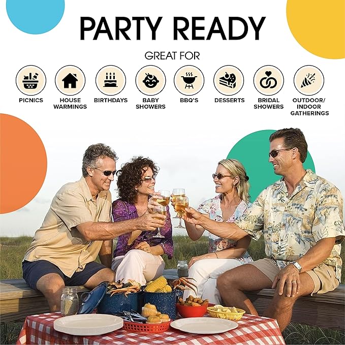 Exquisite Party Solids Ivory Paper Plates Disposable Heavy Duty 9 Inch Ivory Disposable Plates For Party 100 Pcs Heavy Duty 350 GSM, Birthday Supplies