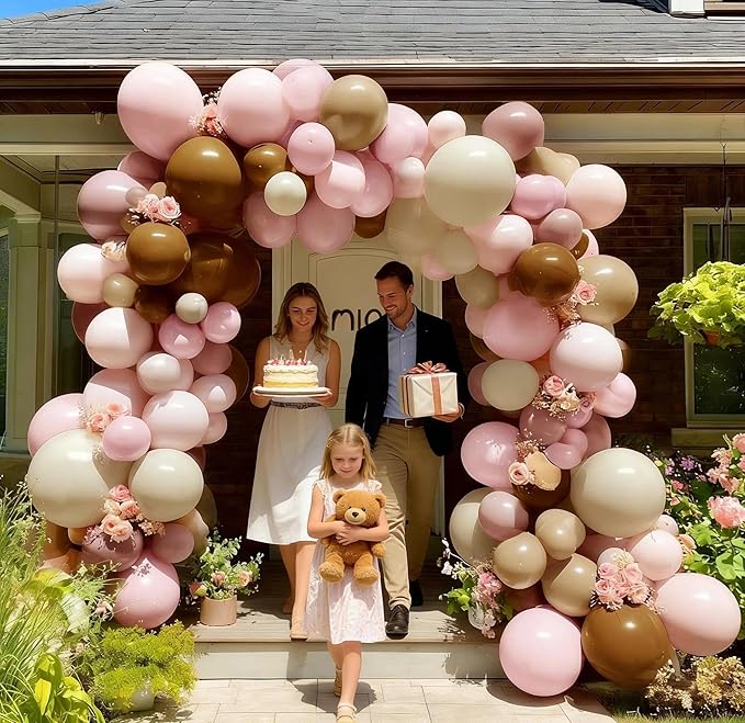 Pink Brown Balloon Arch Kit Double Stuffed Light Dusty Rose Pink Mauve Sand White Cream Nude Tan Balloon Garland for Birthday Cowgirl Baby Shower Bridal Wedding Western Boho Party Decoration