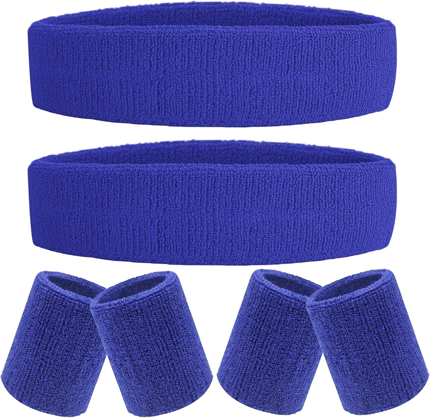 6 Pieces Sweatband Set Sports Headband Wristband Set, Moisture Wicking Athletic Sweatbands 4 Wrist Sweatband and 2 Headbands, Terry Cloth Sweat Absorbing Head Band for Workout