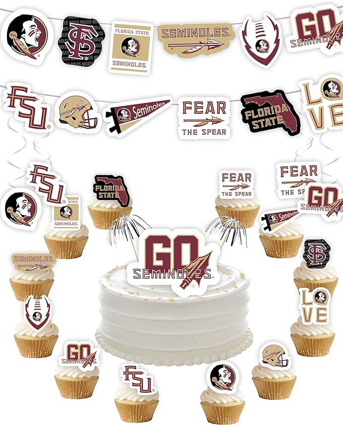 FSU Party Supplies for Football, Birthday Gift, Graduation Party Banner and Cake Toppers (42 Pieces) (Florida State Seminoles)