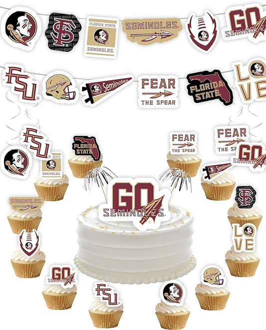 FSU Party Supplies for Football, Birthday Gift, Graduation Party Banner and Cake Toppers (42 Pieces) (Florida State Seminoles)