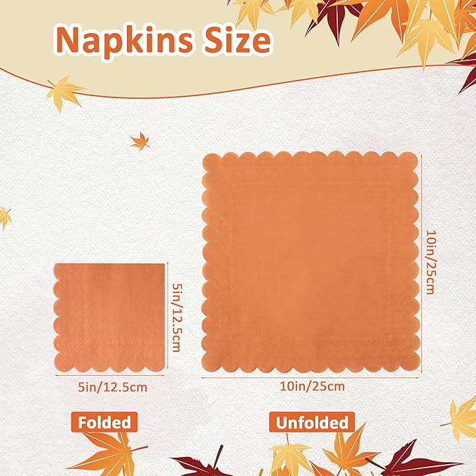 100 Pcs Terracotta Napkins Scalloped Edged Dessert Cocktail Napkins Folded 5 x 5 Inches Disposable Napkins for Dinner Wedding Birthday Party