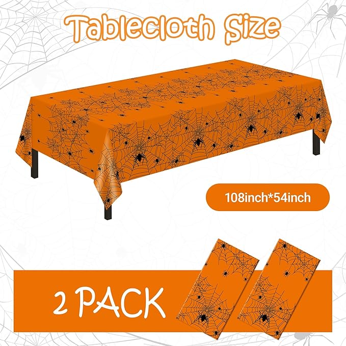 Halloween Tablecloth,2 Pack Disposable Plastic Tablecloth 54"x108" Halloween Decorations,Orange Table Cloth for Birthday Decors,Spider Web Table Cover,Party Supplies for Indoor or Outside,Home,Dinner