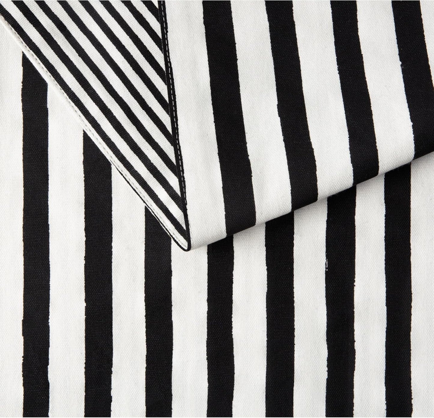 kate spade new york Hand Painted Shirting Stripe Reversible Table Runner, 100% Cotton, Cream/Black, 15"x72"