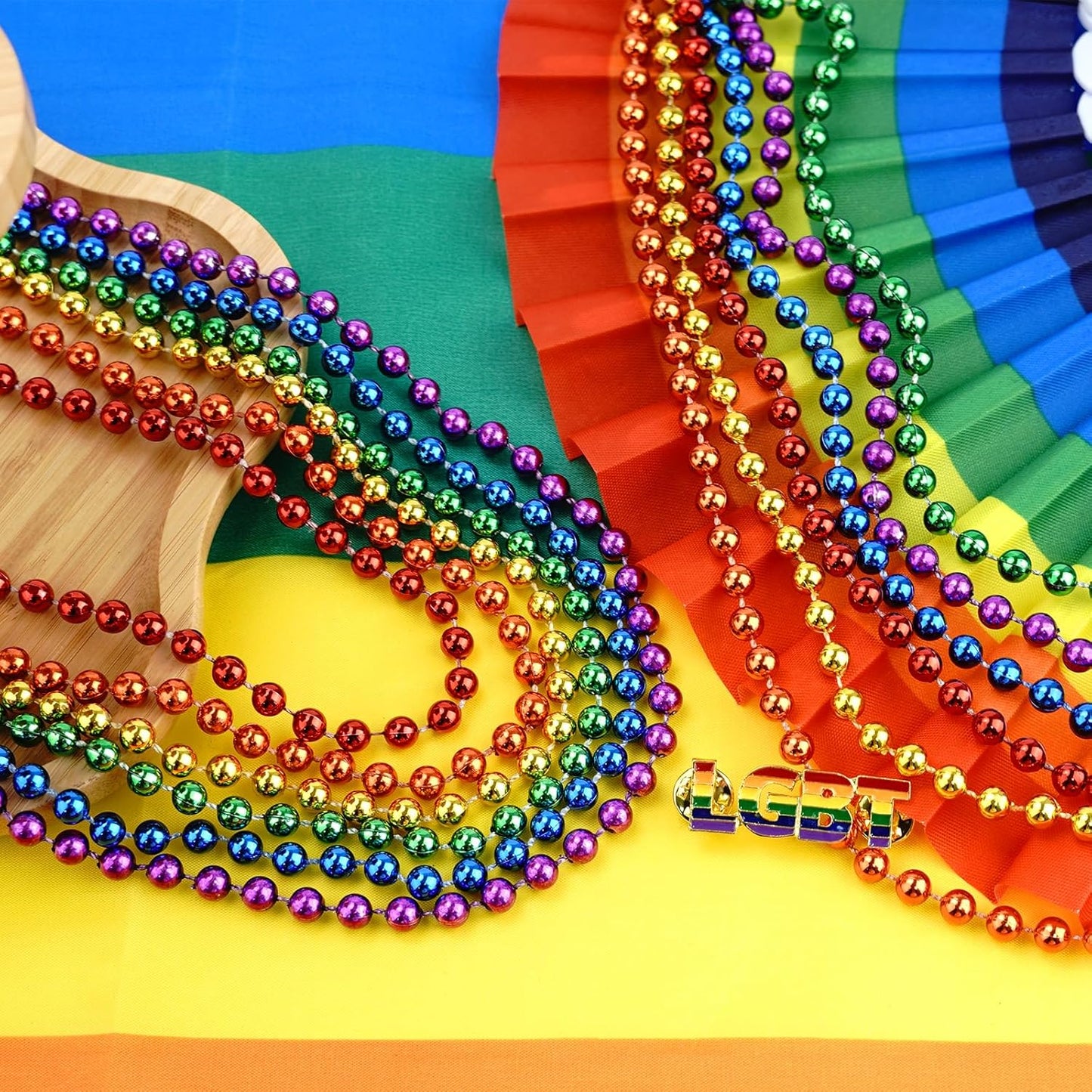 SHAOQINLIN 144 PCS Pride Bead Necklace, Pride Accessories, LGBTQ Rainbow Beads Necklaces Bulk, Pride Beads Stuff for Gay Lesbian Pride Month Parade Throws in 6 Colors