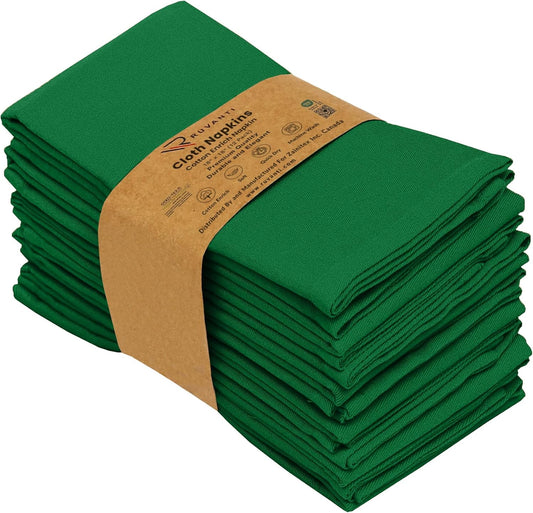 Ruvanti Cloth Napkins Set of 12, 18x18 Inches Napkins Cloth Washable, Soft, Durable, Absorbent, Cotton Blend. Table Dinner Napkins Cloth for Hotel, Christmas Parties, Restaurant, Wedding - Dark Green