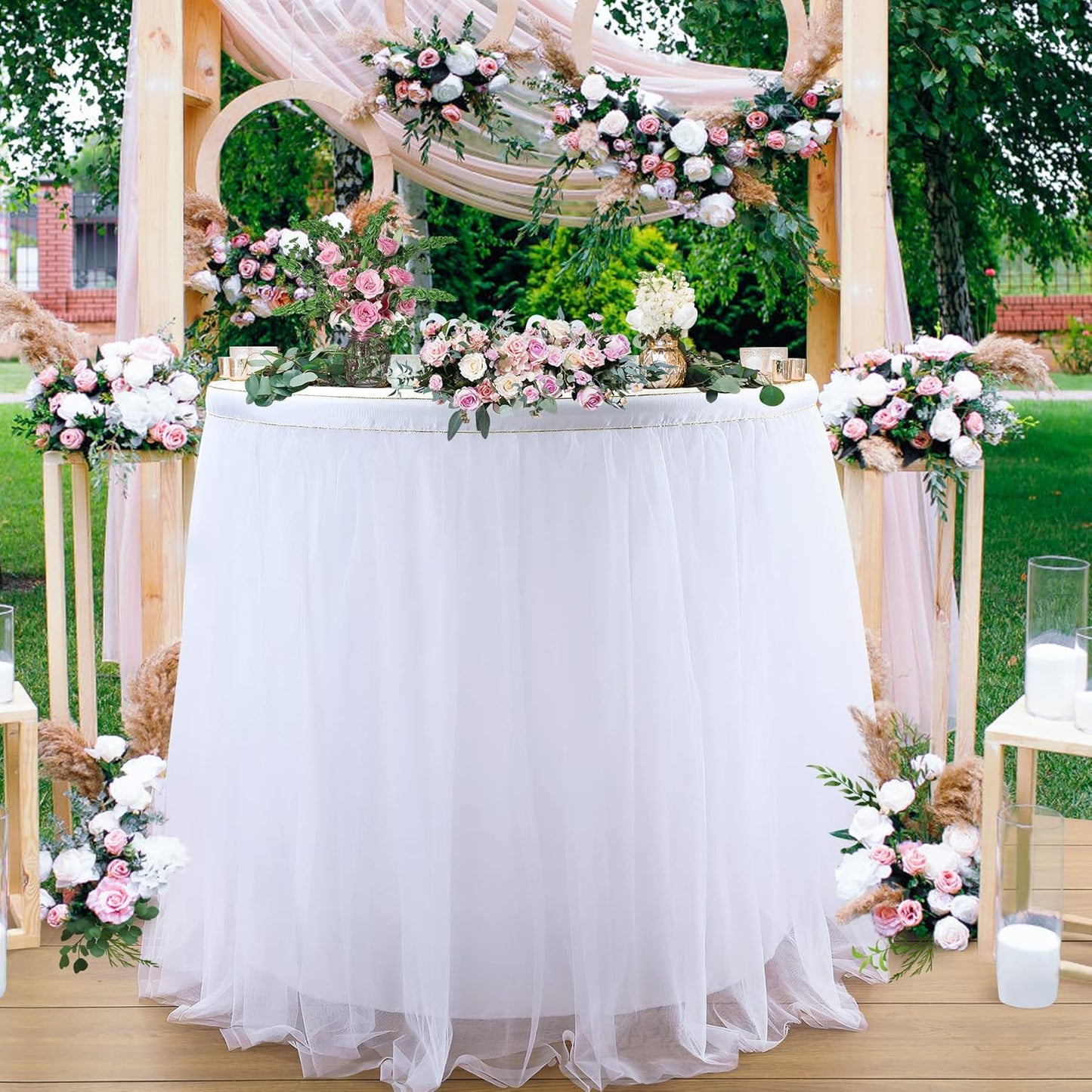 2 Pack 6ft White Tulle Table Skirts for wedding Bridal Shower White Ruffle Tutu Tablecloth for Baby Shower Birthday Party Banquet Baptism Cake Dessert Table Decorations