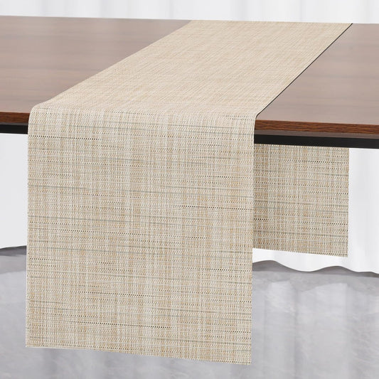 Myir JUN Table Runner, Vinyl Table Runner Indoor 72 Inch Long Arbitrarily Cropped Runner for Table Heatproof for Home Party (Beige, 12 x 72 inch)