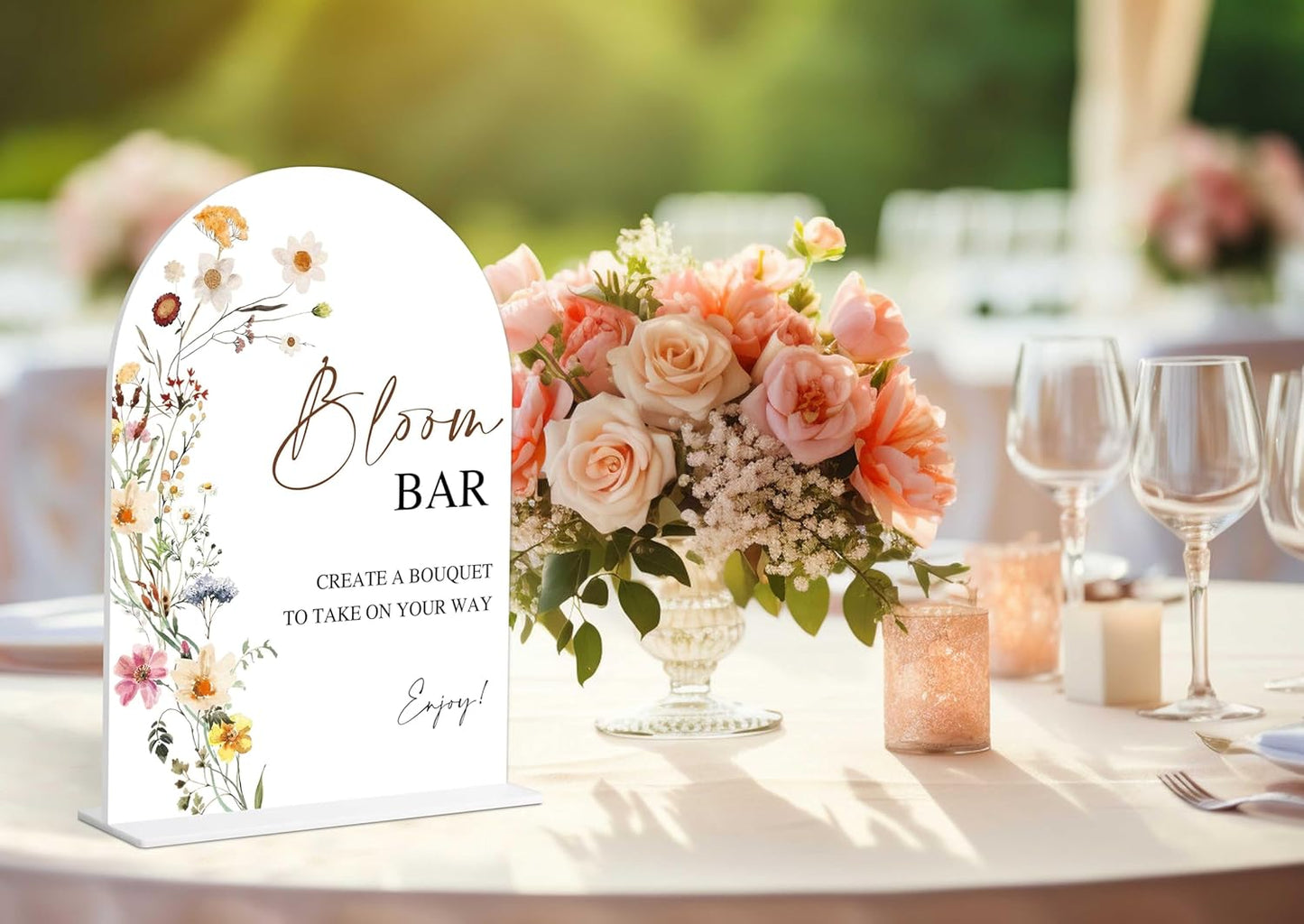 Bloom Bar Sign, Flower Style Bridal Shower Sign for Wedding, Engagement, Bridal Shower and Reception, Bridal Shower Decorations, Wedding Shower Favors, 6X8 Inch Acrylic Arch Sign with Stand,1
