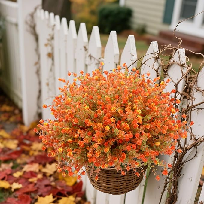 12 Bundles Faux Mums for Fall Decor, UV Resistant Fall Flowers Artificial for Decoration Fake Mums for Thanksgiving Halloween Autumn Indoor Outdoor Garden Porch Window Wedding Cemetery(Fall Orange)