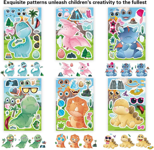 DUJAA 24 Multicolor Cartoon Cute Dino Dinosaur Stickers for Kids & Toddlers, Waterproof Vinyl Stickers for Wardrobe, Luggage, Backpack & Indoor Use