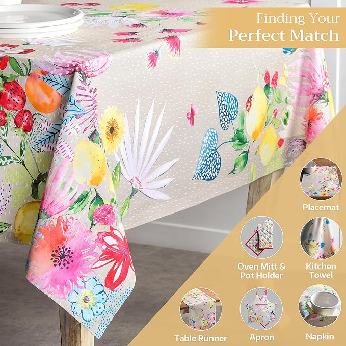 Maison d' Hermine Table Cloth Rectangle Table 100% Cotton 60 x 90 Inches Tablecloth Reusable Decorative for Dining Room Farmhouse Home Valentines Day Decorations Spring Summer - Jardin D'Ete - Fog
