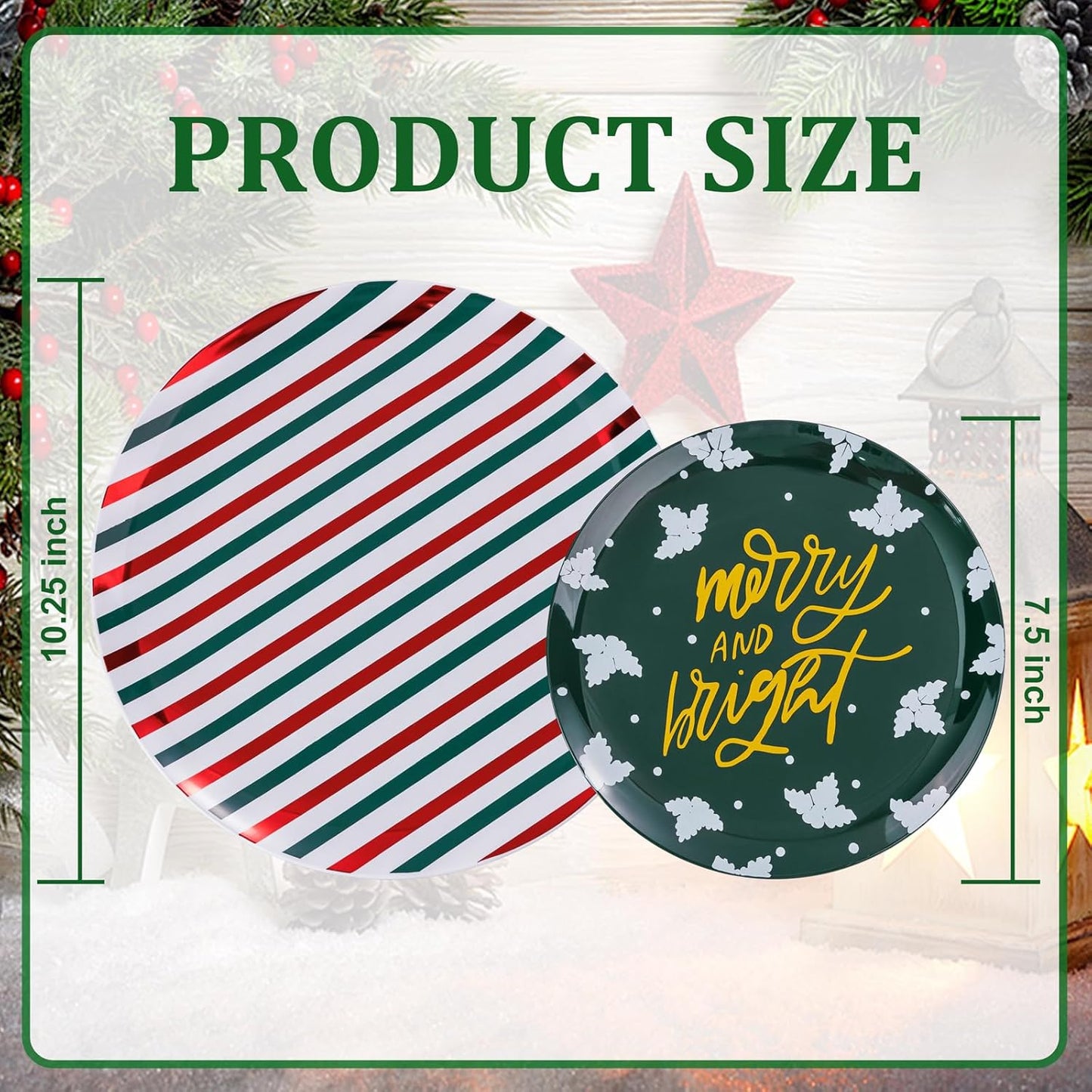 WDF 50 Pieces Christmas Plastic Plates - Christmas Plates Disposable include 25 Christmas Dinner Plates and 25 Christmas Salad Plates - Red and Green Plates for Christmas party&winter