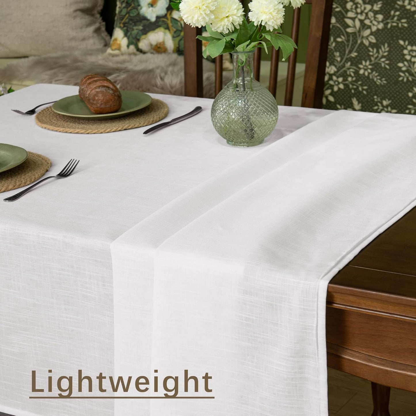 Natural Linen Rectangle Tablecloth, 2 Pack Slubby Textured Fall Lightweight Table Cloth 60 x 120 Inch, Water Resistant Stain Resistant Farmhouse Burlap Table Cover for Kitchen Dining Room