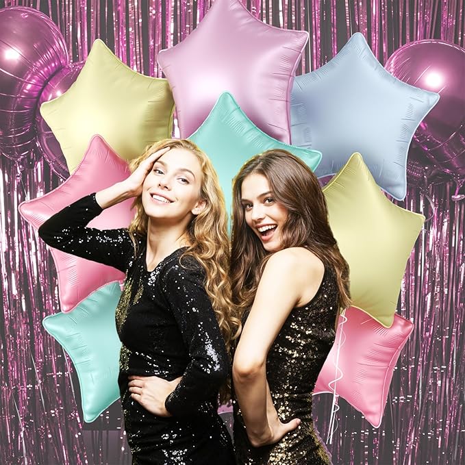 Biapian Pastel Star Foil Balloons, 10PCS Macaron Foil Stars Shape Balloon, 18 Inch Multicolor Stars Balloons for Helium Pentagram Balloon for Girls Boys Birthday, Baby Shower Wedding Party Decoration