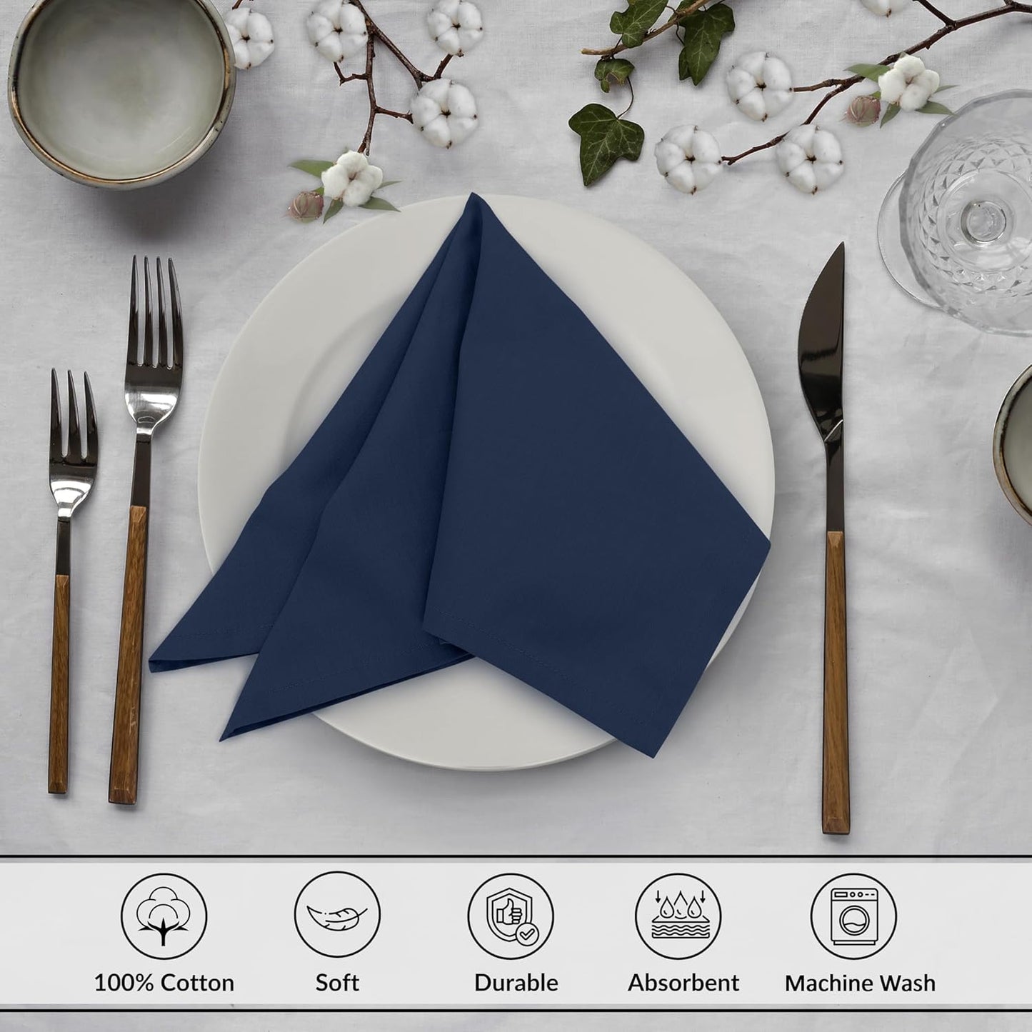 Ruvanti Cloth Napkins Set of 12, 18x18 Inches, 100% Cotton, Washable, Soft & Absorbent, Perfect for Wedding, Christmas, ‎Thanksgiving Dinners - Pageant Blue