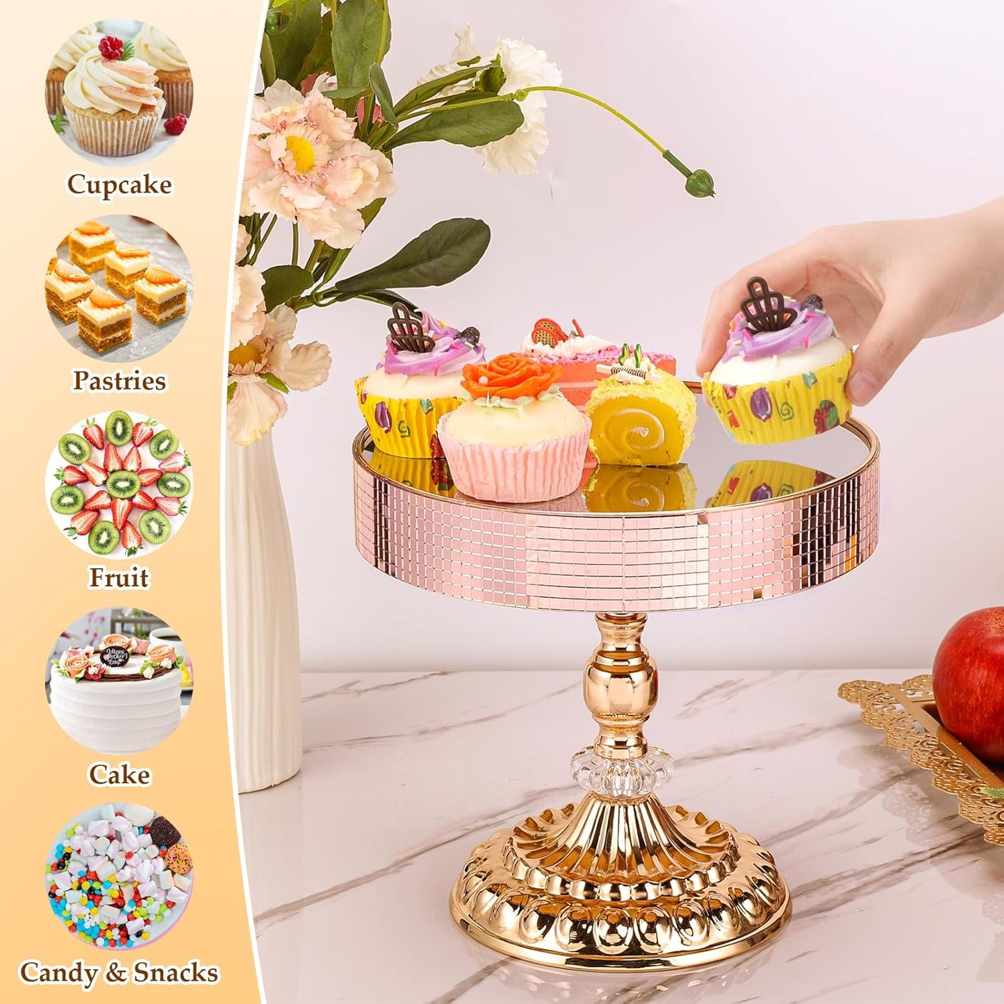 12 Pieces Gold Cake Stand Set, Vintage Cake Display Stand with Crystal Edge and Cupcake Display Tray, Dessert Table Display Set for Wedding Party Baby Shower Anniversary Celebration