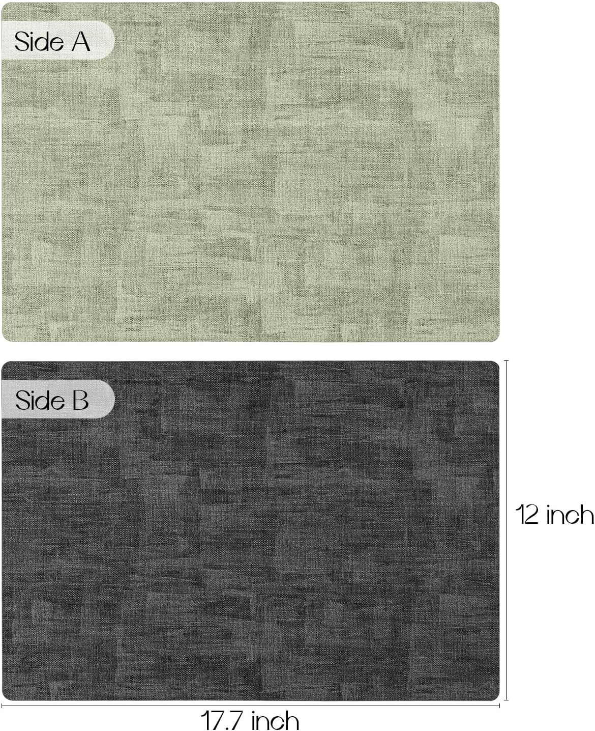 Romanstile Reversible Vinyl Placemats Set of 6, Faux Leather 100% Waterproof Oil-Proof Wipeable Place Mats, Heat Resistant Dual Sided Table Mats for Kitchen/Dining/Party (Grey Green, 12 x 17 Inch)