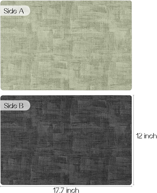 Romanstile Reversible Vinyl Placemats Set of 6, Faux Leather 100% Waterproof Oil-Proof Wipeable Place Mats, Heat Resistant Dual Sided Table Mats for Kitchen/Dining/Party (Grey Green, 12 x 17 Inch)