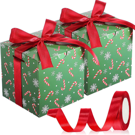 Dispowreath 48 Pcs 4x4x4 Christmas Gift Boxes with Ribbon Xmas Small Box with Lids Treat Boxes for Gift Wrapping Ornaments Wedding Holiday Birthday Party Favor(Candy Cane)