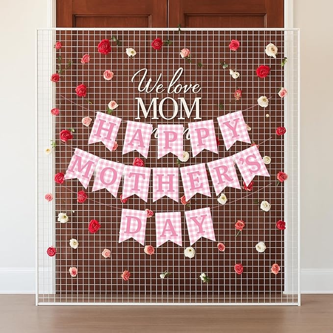 Happy Mother's Day Banner Set Decoration for Mother's Day Party Decorations Backdrop Garland for Mom Mother's Day Glitter Garland Photo Props (Pink)