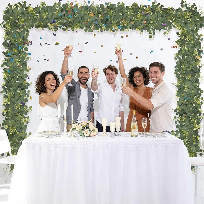 Eucalyptus Garland Faux Silk Leaf Silver Dollar Artificial Greenery Fake Hanging Eucalyptus Leaves Garland for Table Wedding Party Indoor Outdoor Wall Mantle Room Home Decoration (2, 5.5 FT)