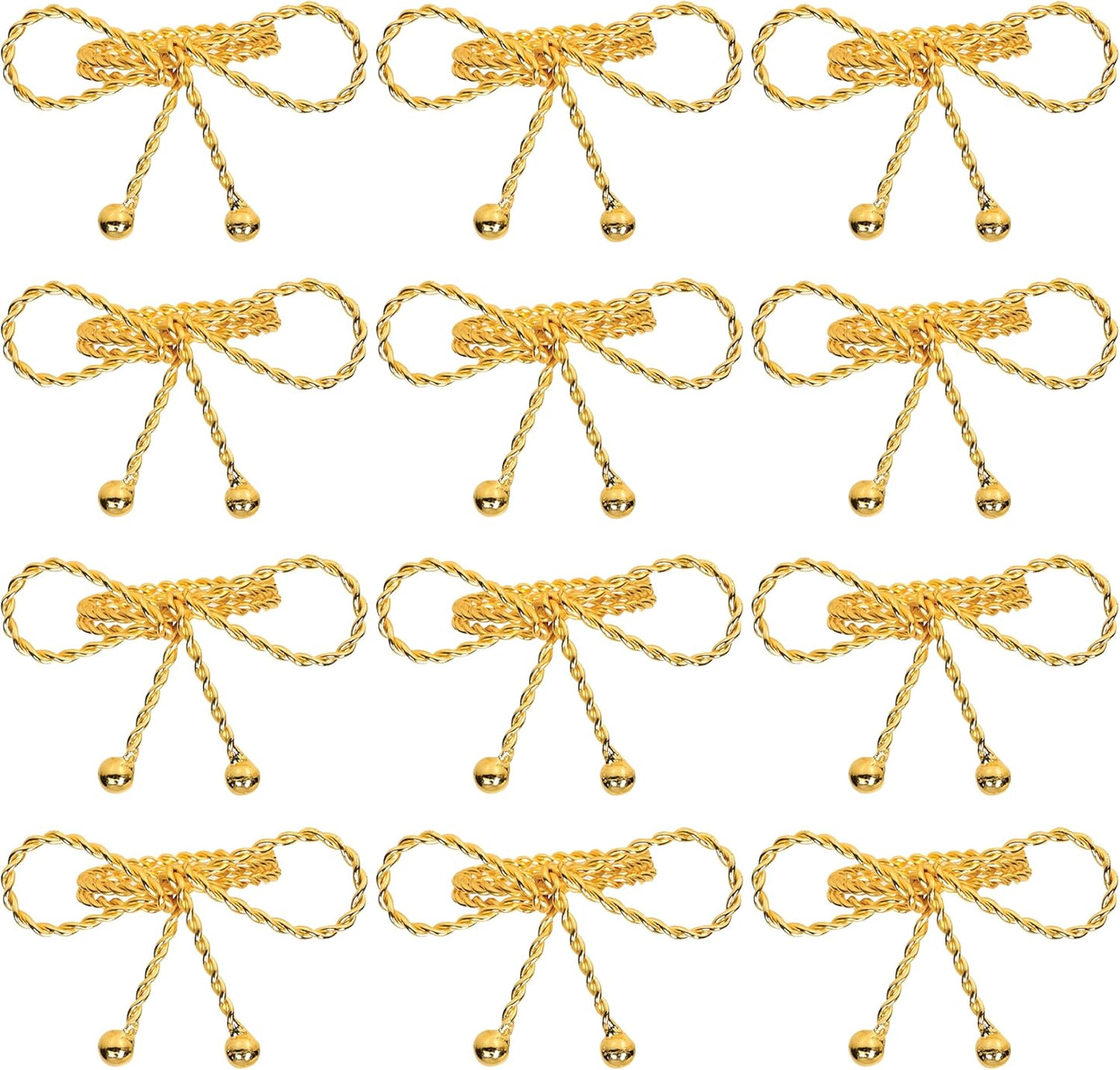 Napkin Rings Set of 12, Holiday Napkin Holders, Metal Napkin Rings for Safari Theme Table Décor Handmade for Holiday, Weddings, Receptions, Banquets, Events, Bow Shape, Gold - ALPHA Living HOME