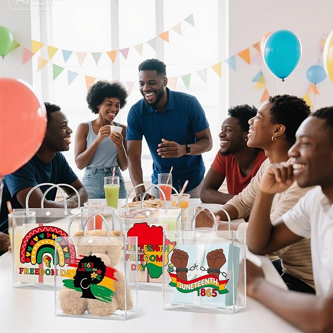 H1vojoxo Happy Juneteenth Gift Bags - 24PCS Juneteenth Clear PVC Gift Bags for African American 1865 Independence Day Party Decoration Freedom Day Goodie Bag for June 19th African American Party Favor