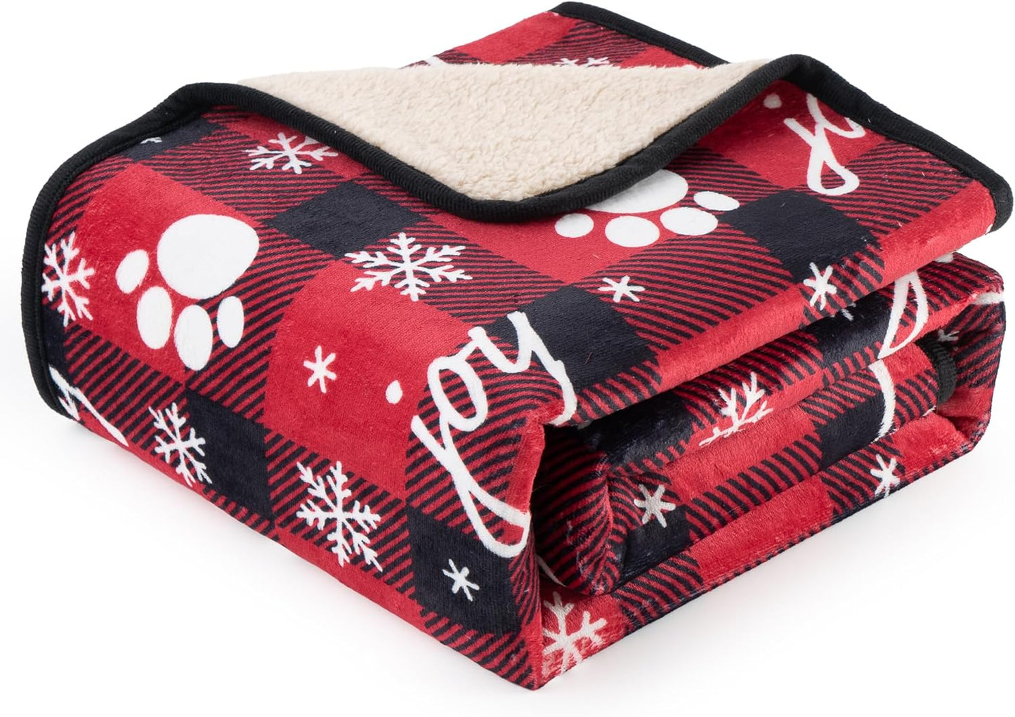 Waterproof Dog Blankets Pet Blanket 50"x60", Soft Fluffy Sofa Car Bed Protector, Reversible Sherpa Fleece Dog Blanket for Large Dogs Christmas Decor(Snow Red)