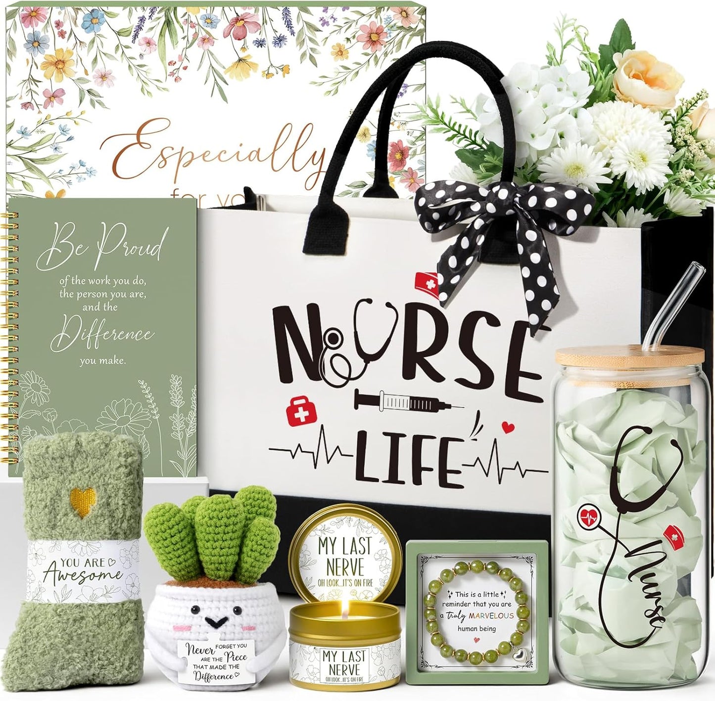 MAYICIVO Christmas Nurse Gifts for Women Female, RN Gifts for Nurses Week, Nicu Nurse Practitioner School Nurses Appreciation Graduation Gift for Nursing Students Gift Baskets with Canvas Tote Bag