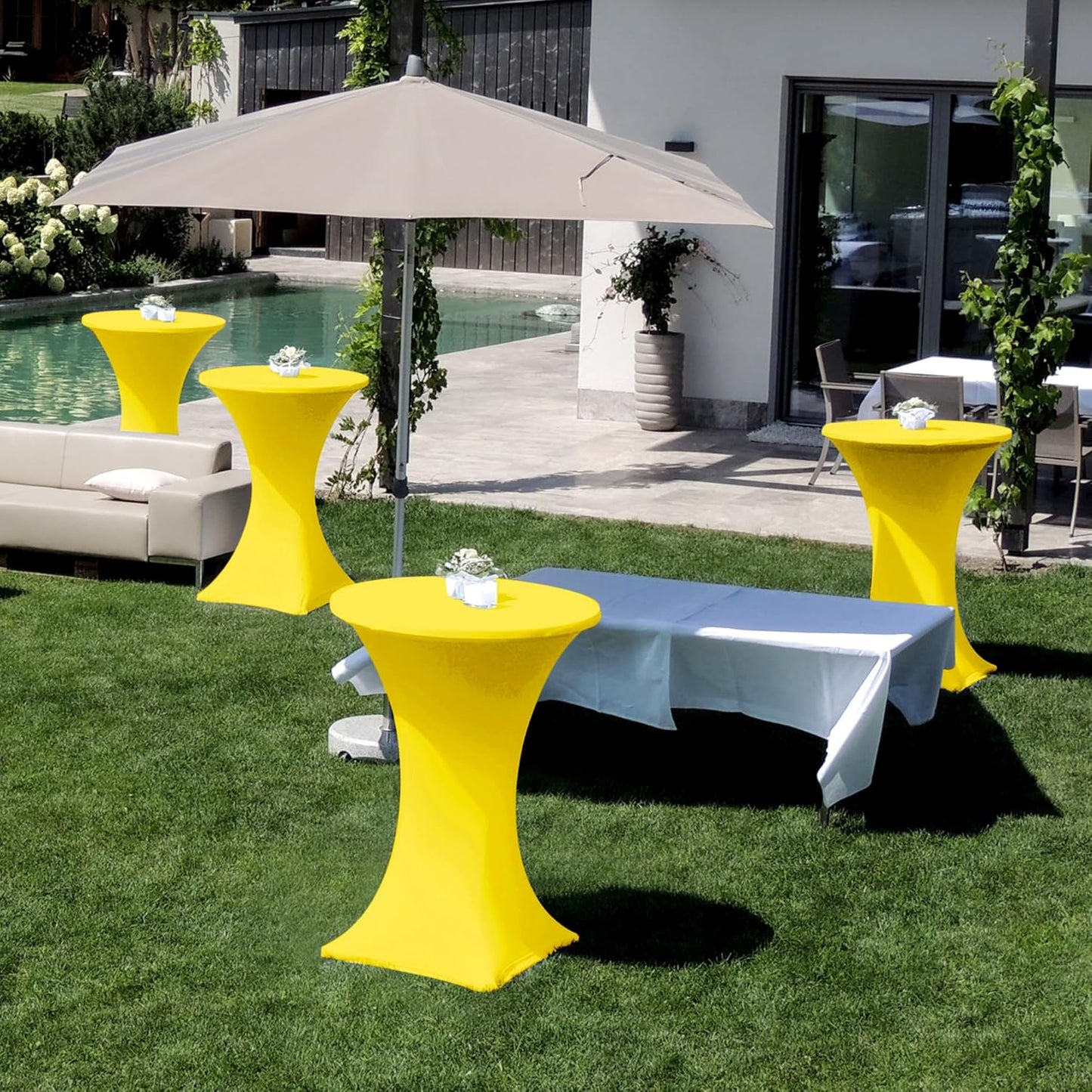Cocktail Table Covers-Spandex Round High Top Table Cloths 6 Pack 32x43 Inch-Yellow Stretch Fitted Bar Tall Tablecloth for Pub Bistro Highboy Event Banquet Height Folding Satnding Tables