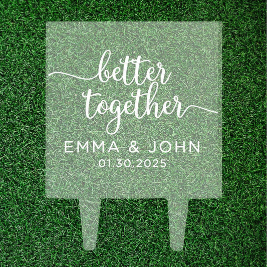 Andaz Press Better Together Modern Custom Wedding Cake Topper, Acrylic Square Personalized Couple Cake Topper