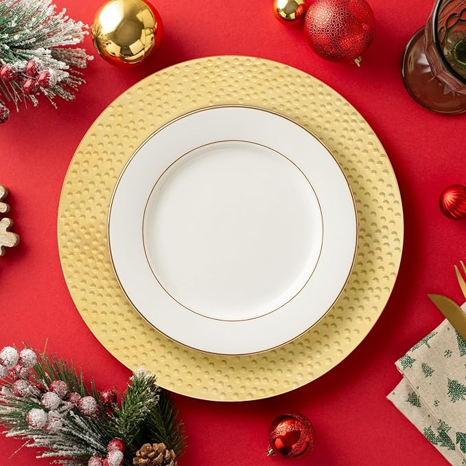 13" Hammered Charger Plates, Gold Elegant Dinner Plate Chargers Set of 6, Round Server Ware for Wedding Party Event Decoration