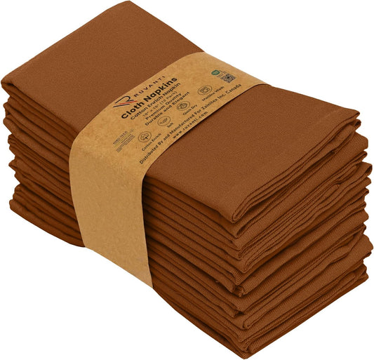 Ruvanti Cloth Napkins set of 12, 18x18 Inches Napkins Cloth Washable, Soft, Durable, Absorbent, Cotton Blend. Table Dinner Napkins Cloth for Hotel, Lunch, Restaurants, Weddings, Parties - Caramel Cafe