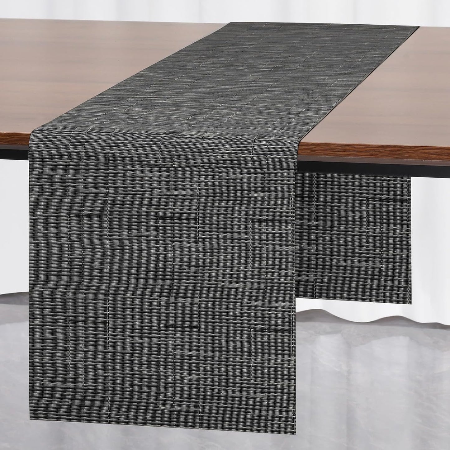 Myir JUN Table Runner, Vinyl Table Runner Indoor 55 Inch Long Arbitrarily Cropped Runner for Table Heatproof for Home Party (Black-Gray, 12 x 55 inch)