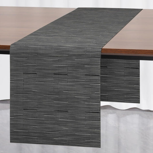Myir JUN Table Runner, Vinyl Table Runner Indoor 55 Inch Long Arbitrarily Cropped Runner for Table Heatproof for Home Party (Black-Gray, 12 x 55 inch)