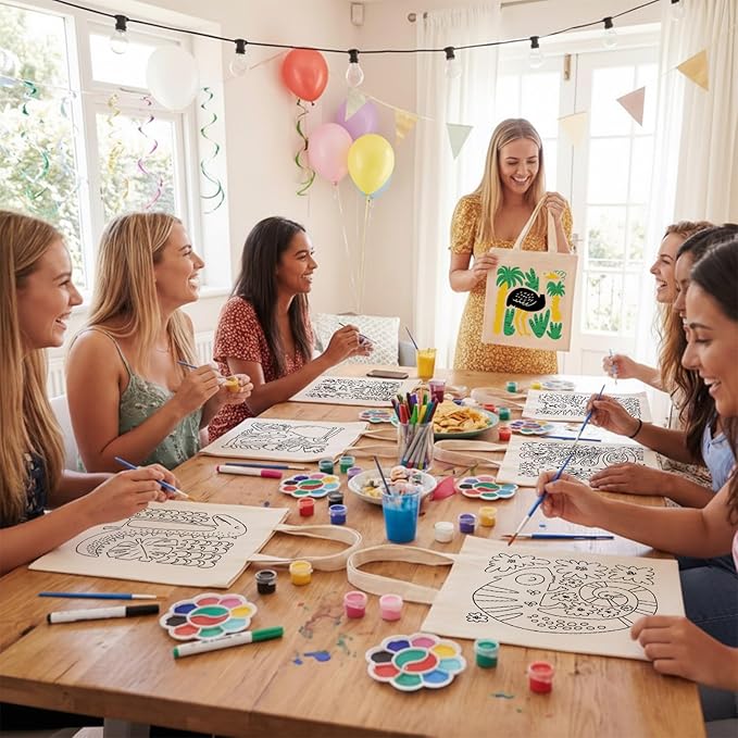 Aliceset 16 Pcs Color Your Own Bag Canvas Tote Bag for Painting 7.9'' x 8.6'' Mini Doodle DIY Craft Gift Reusable Cotton Bulk