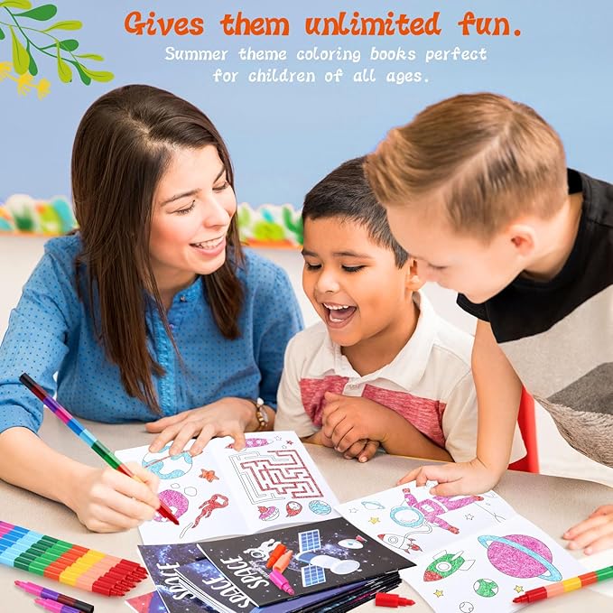 BenLouis 24 Pcs Outer Space Mini Coloring Books Kids Astronaut Party Favors Small Activity Books Bulk for Kids Solar System Galaxy Planet Birthday Goodie Bags Stuffers Return Gifts Classroom Travel
