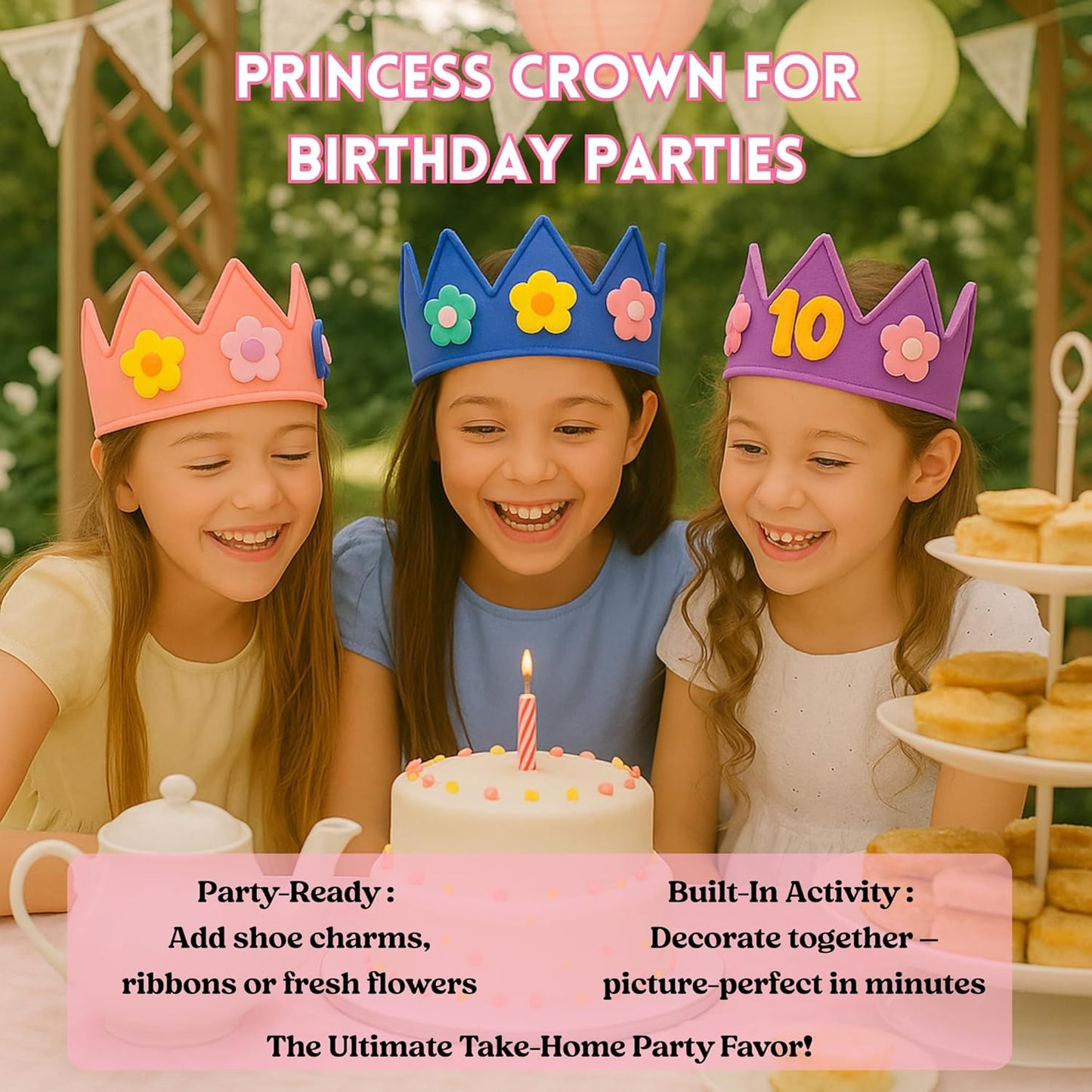 Birthday Crown for Kids Classroom – Adjustable Soft Silicone Princess Crown, Ages 2–10+, BPA Free, Dishwasher Safe