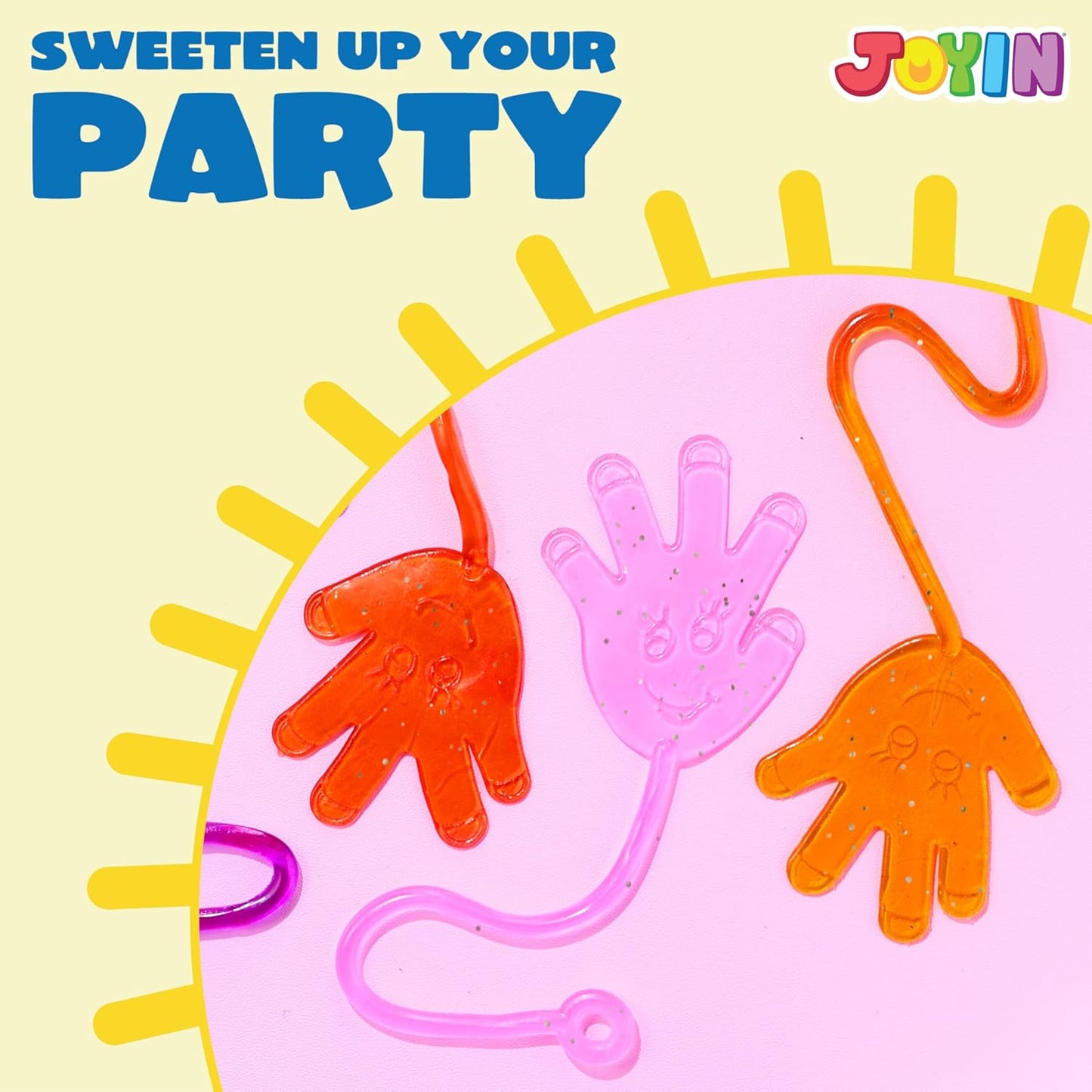 JOYIN Large 24Pcs Sticky Hands Party Favors, Party Table Favors Set for Kids, Holiday Traditions, Classroom Treasure Box Carnival Prizes Bulk Pinata Stuff Glitter Toys, Halloween goodie bags