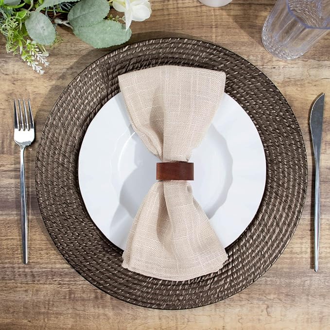 Efavormart 6 Pack | 13" Natural Brown Acrylic Plastic Rattan-Like Charger Plates, Round Disposable Dinner Serving Plates