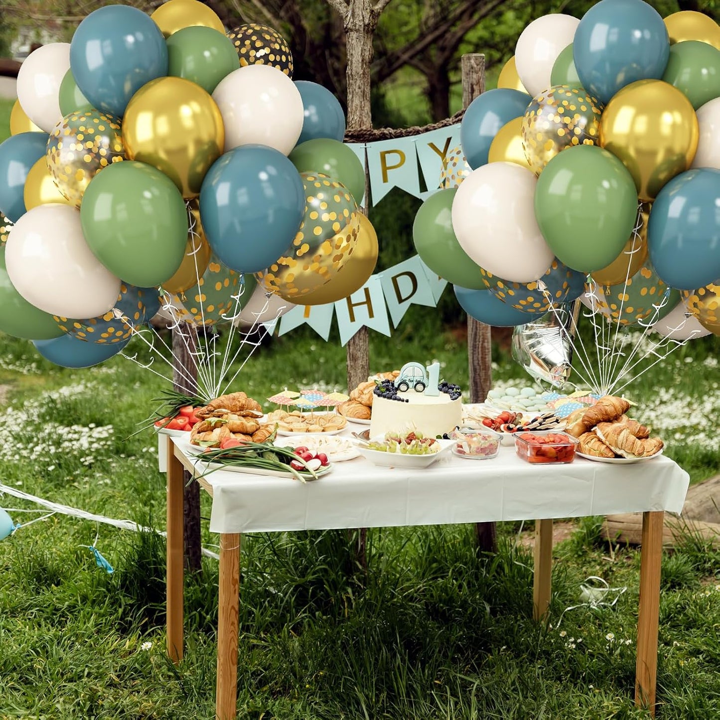Green Blue Balloons Sage Beige Gold Balloons Jungle Woodland Party Decorations Dusty Blue Green White Balloon 60pcs 12inch Latex Balloons Gold Confetti Helium Safari Wild One Dino Birthday DIY