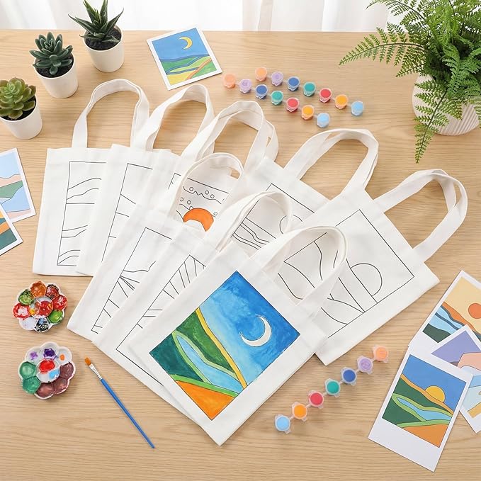 Aliceset 16 Pcs Color Your Own Bag Canvas Tote Bag for Painting 7.9'' x 8.6'' Mini Doodle DIY Craft Gift Reusable Cotton Bulk