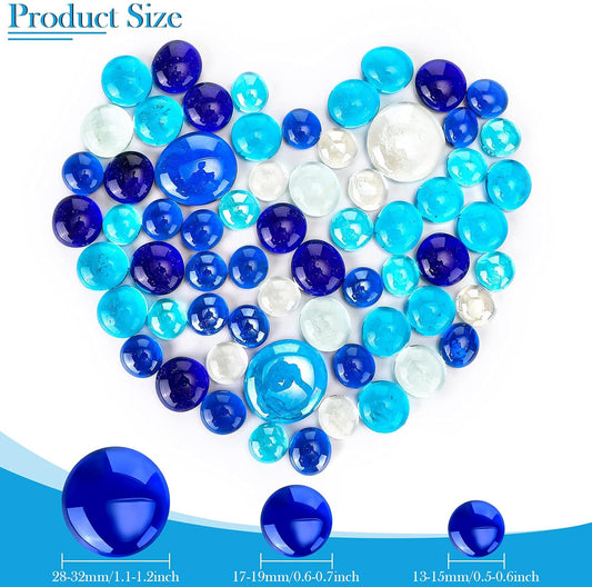 Honeydak 300 Pcs Flat Glass Marbles for Vases Glass Pebbles Floral Fish Tank Rocks for Vases Table Scatter Aquarium Decor (2.4LB) (Mainly Blue)